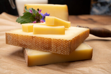 Swiss cheese collection, gruyere cheese made from unpasteurized cow's milk