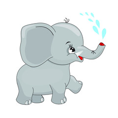 Vector illustration of cute elephant isolated in cartoon style on white background. Use for kids app, game, book, clothing print T-shirt print, baby shower.