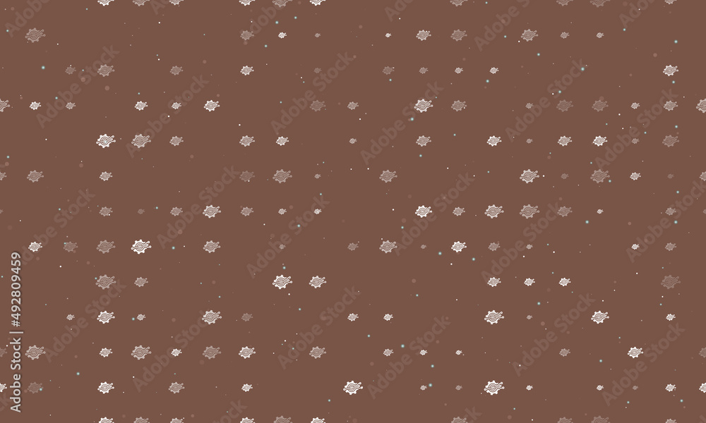 Poster seamless background pattern of evenly spaced white digital tech symbols of different sizes and opaci