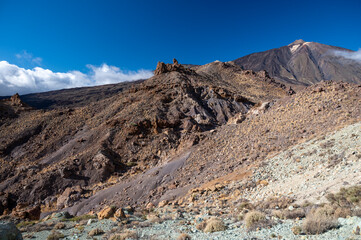 Visiting Teide national park on Tenerife and view on volcanic landscapes, Canary islands, Spain