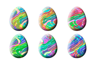 Fototapeta na wymiar holiday rainbow painted outlined glass easter egg set decoration dimensional retro easter eggs swirl pattern set icons decor