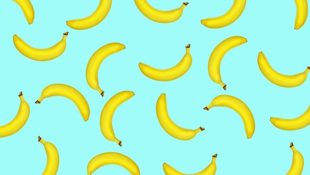 Abstract colorful animation - bananas wiggle at color background. Seamless loop animation.