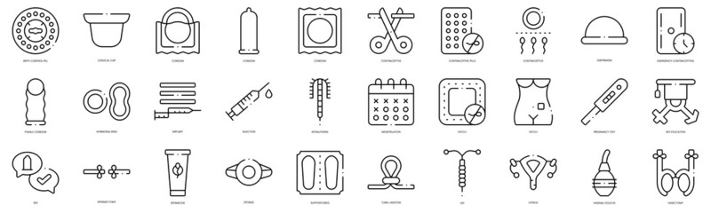 Linear Style contraceptive methods Icons Bundle - obrazy, fototapety, plakaty