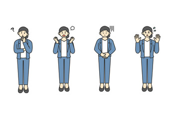 ネガティブな表情のビジネスパーソンのイラスト素材