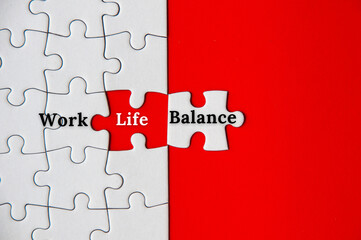 Text on missing jigsaw puzzle - Work life balance. Business concept