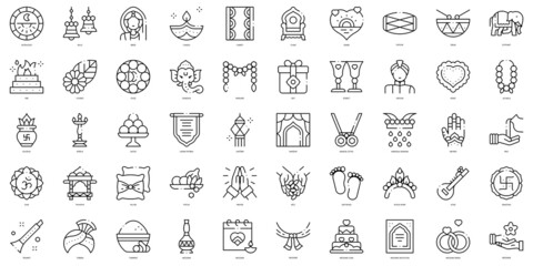 Linear Style hindu wedding Icons Bundle