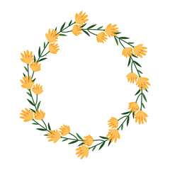 wreath of wildflowers. decor element with flowers and leaves. frame for text. illustration with flowers for postcards and posters.