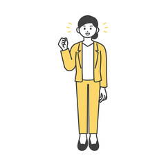 女性社員がガッツポーズをとるイラスト素材