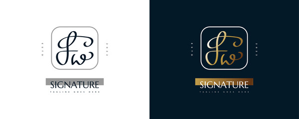 Initial F and W Logo Design in Elegant Gold Handwriting Style. FW Signature Logo or Symbol for Wedding, Fashion, Jewelry, Boutique, and Business Identity