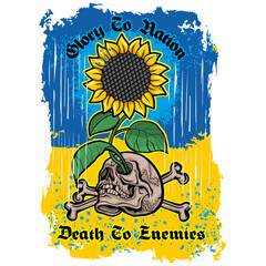 Patriotic Ukrainian sign with skull, grunge vintage design t shirts