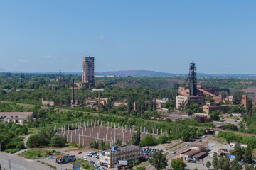 Nature from above. Panoramic view of the industrial city of Krivoy Rog in Ukraine. Beautiful landscape.