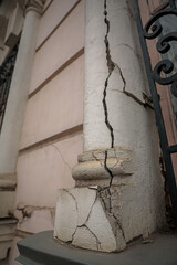 Large crack on front of building after strong earthquake