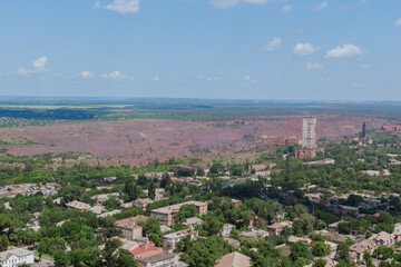 Fototapeta na wymiar Nature from above. Panoramic view of the industrial city of Krivoy Rog in Ukraine. Beautiful landscape.