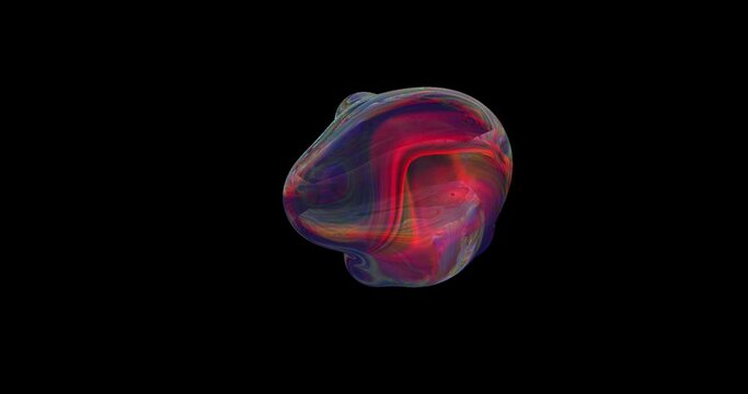 Abstract deformed figure on a black background, metaball iridescent color drop. Computer generated bubble.