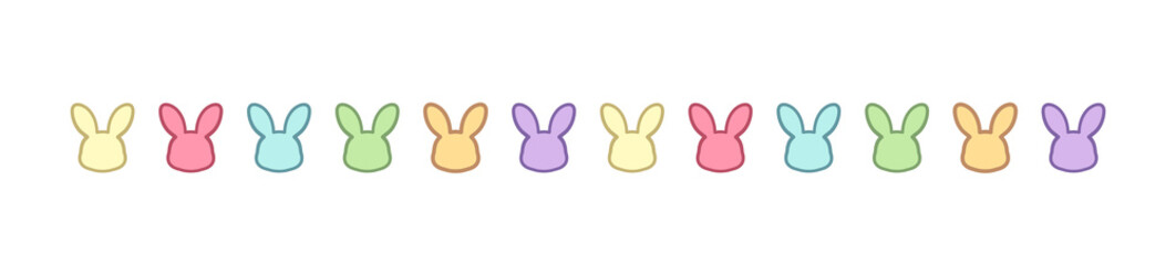 Pastel rabbit head separator border. Easter themed colorful clipart print.