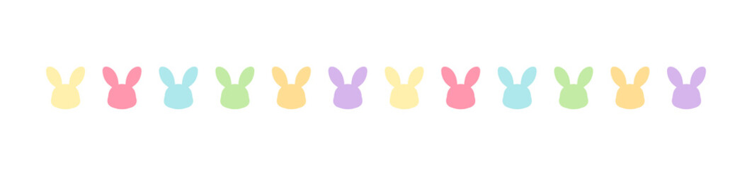 Pastel rabbit head separator border. Easter themed colorful clipart print.