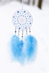 Handmade dream catcher with feathers threads and beads rope hanging