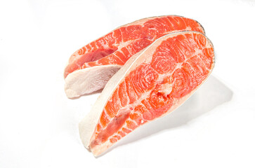 Raw salmon trout steaks