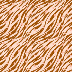 Animal pattern with zebra stripes in boho style. Hand drawn stripes. Colorful fashion animal print. Exotic wild animal background.