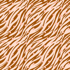 Animal pattern with zebra stripes in boho style. Hand drawn stripes. Colorful fashion animal print. Exotic wild animal background.