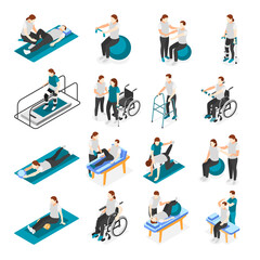 Physiotherapy And Rehabilitation Icons Set