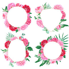 Watercolor frame set with flowers