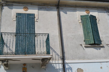 Details of coastal houses, photographed in Cesenatico, a Romagna tourist resort on the coast of the Adriatic sea.