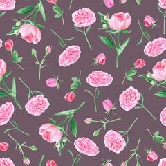 Watercolor seamless pattern with flowers