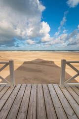 North Sea beach with terrace of a beach hut