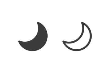 Naklejka na ściany i meble Crescent moon flat vector illustration glyph style design with 2 style icons black and white. Isolated on white background. Travel icons.