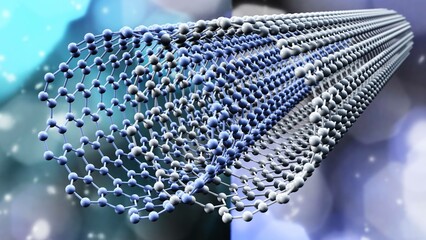 Carbon cloth, nanomaterial structure, Nanotubes modern technologies, graphene molecular structure, carbon fiber, 3D rendering - obrazy, fototapety, plakaty