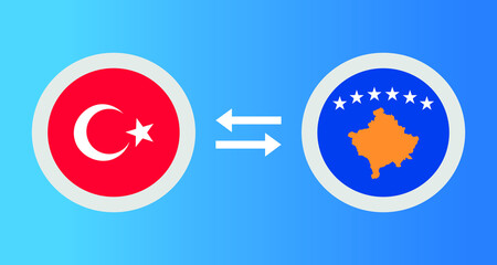 round icons with Turkey and Kosovo flag exchange rate concept graphic element Illustration template design
