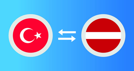 round icons with Turkey and Latvia flag exchange rate concept graphic element Illustration template design
