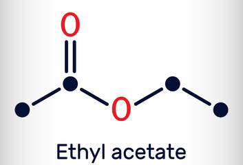 Ethyl acetate, ethyl ethanoate, C4H8O2 molecule. It is acetate ester formed between acetic acid and ethanol. Skeletal chemical formula