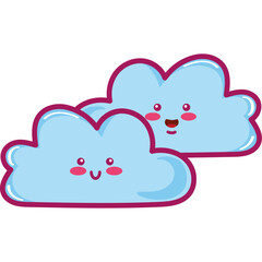 two clouds sky kawaii characters