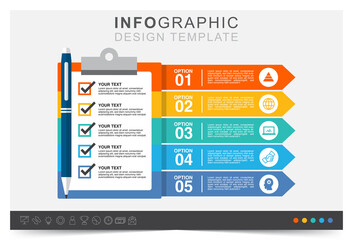 Infographic check list, financial element, management to target, work plan, business data, icon set