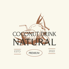 Coconut fruit drink vintage illustration logo