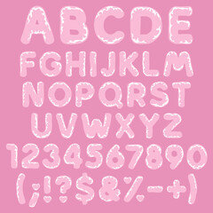 Alphabet, letters, numbers and signs made of plastic, polyethylene, cellophane. Set of isolated vector objects.
