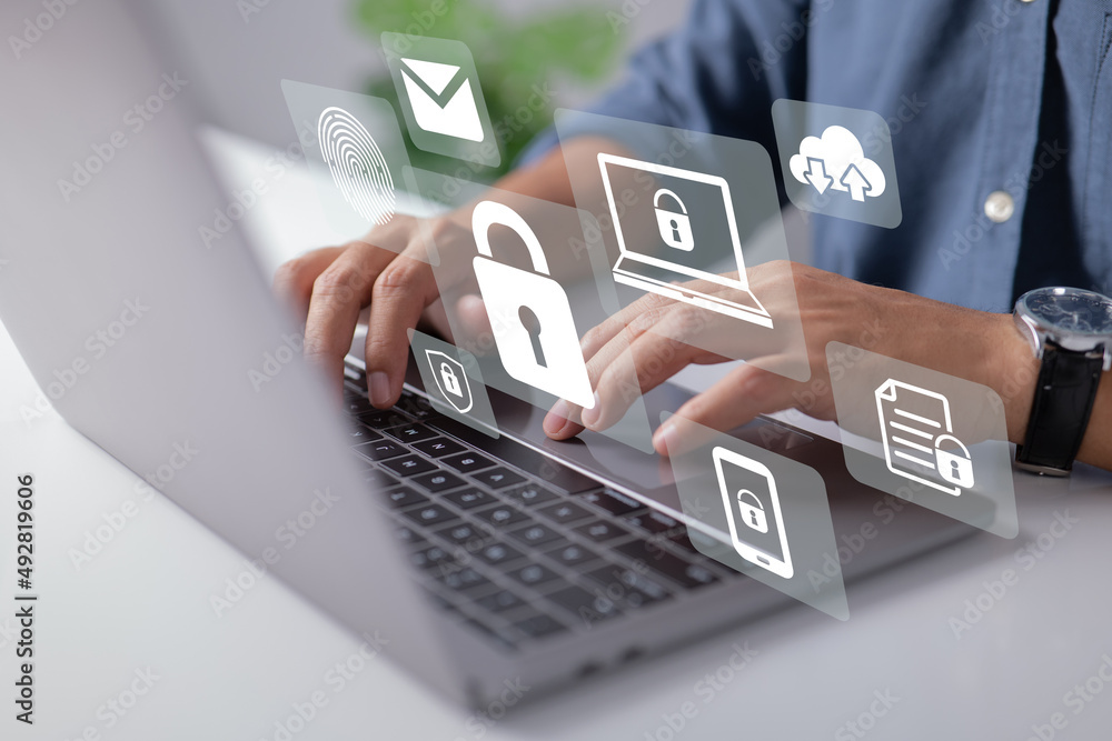 Poster Concept of internet network security with a laptop computer.
