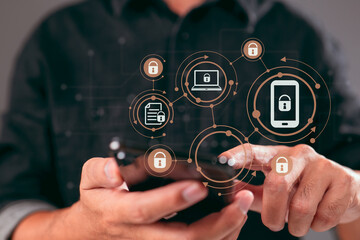 Concept of personal data protection with a mobile phone.