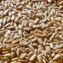 Close up photo of peeled sunflower seeds