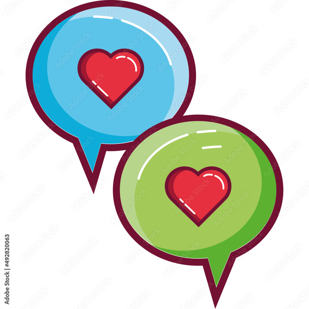 Wall mural hearts love in speech bubbles