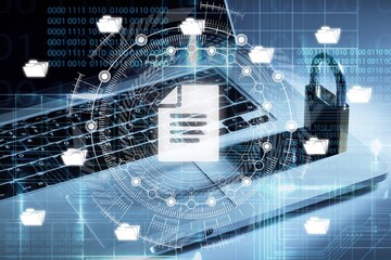 Online documentation database and document management system concept.	
Businesswoman working on...