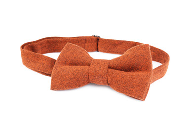 Stylish orange bow tie isolated on white