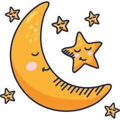 stars and crescent moon characters © Gstudio