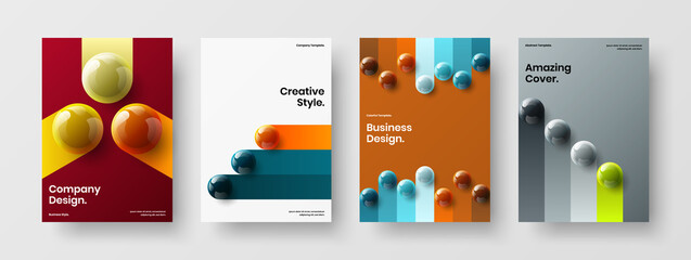 Original 3D spheres handbill template collection. Premium corporate brochure A4 vector design layout set.