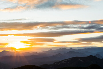 Sunset and wind clouds in La Garrotxa, Girona, Spain