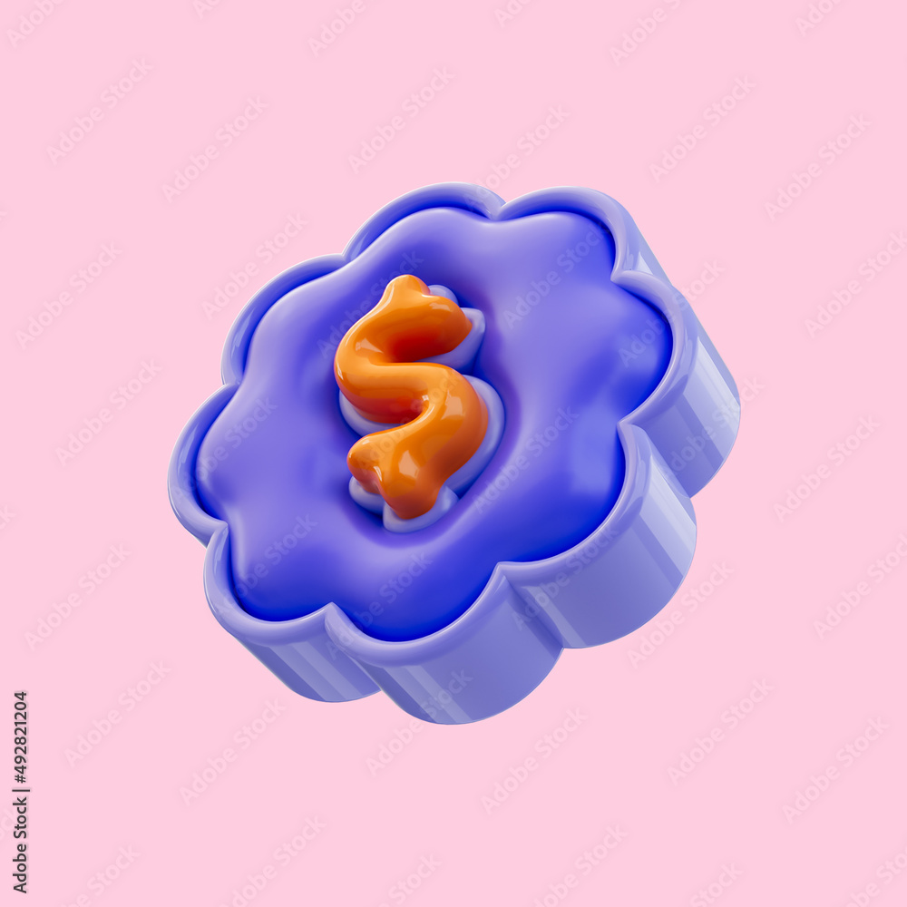 Poster realistic glossy dollar sine badge icon 3d render concept for using money and website sign symbol