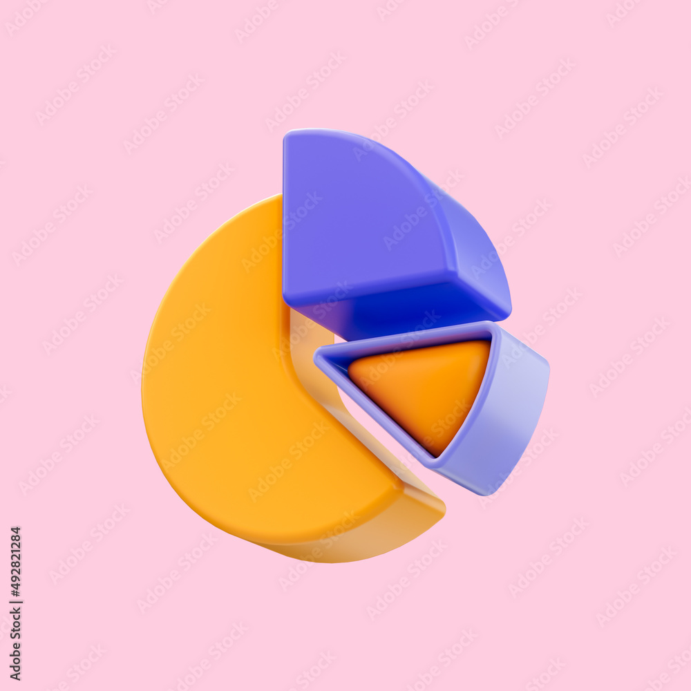 Poster realistic glossy business pie chart icon 3d render concept for analyzing marketing information data