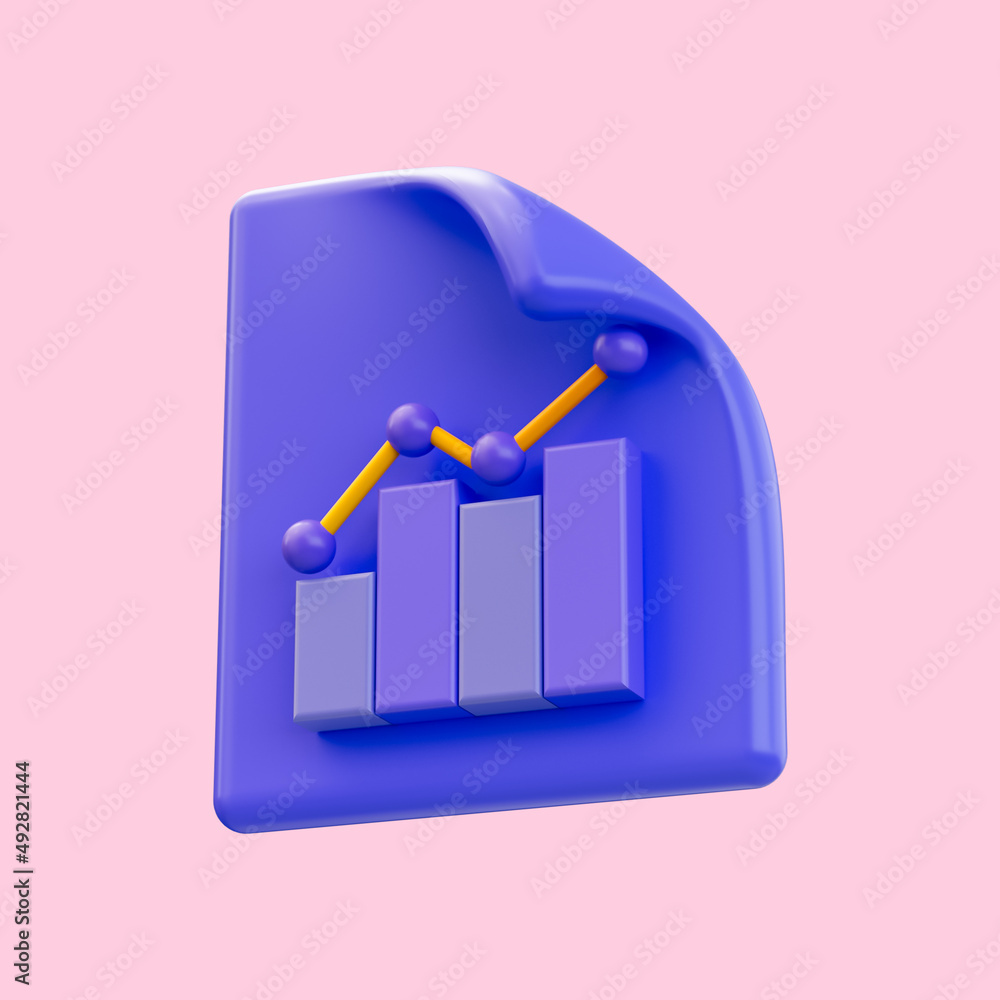 Poster document chart grow icon 3d render concept for process of work diagrams analytics and reports profit